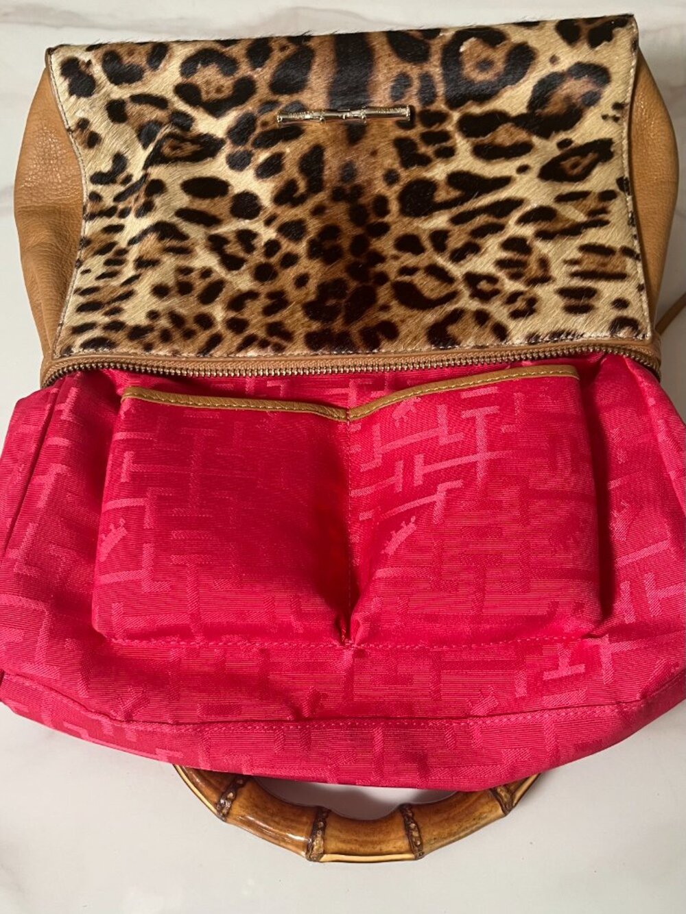 Elaine Turner Celeste Cheetah Haircalf Bamboo Convertible Satchel Backpack - Picture 15 of 16